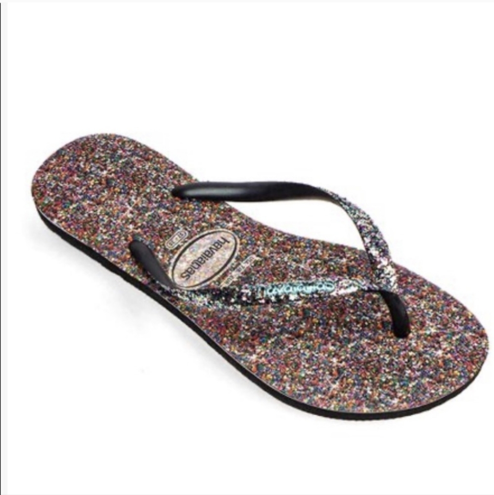 NEW Havaianas Blue Glitter Carnaval Slim Flip Flop Spring Summer Beach Size 6